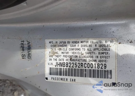 1994 Honda Prelude Si/Sr z USA, uszkodzony, nr VIN JHMBB2252RC001829